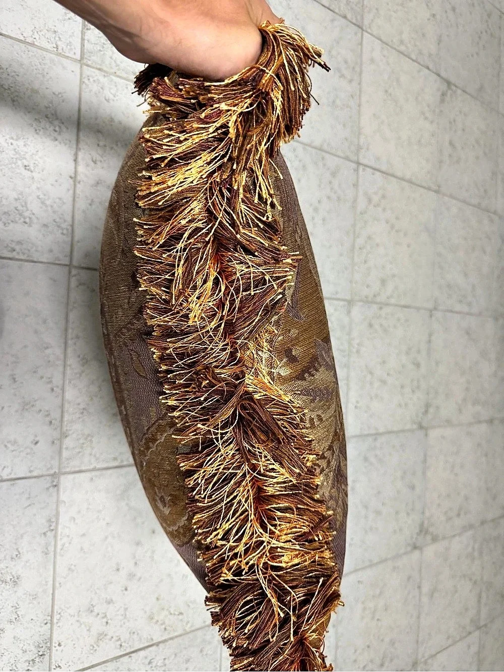 Paisley Fringe Accent Pillow in Brown & Gold